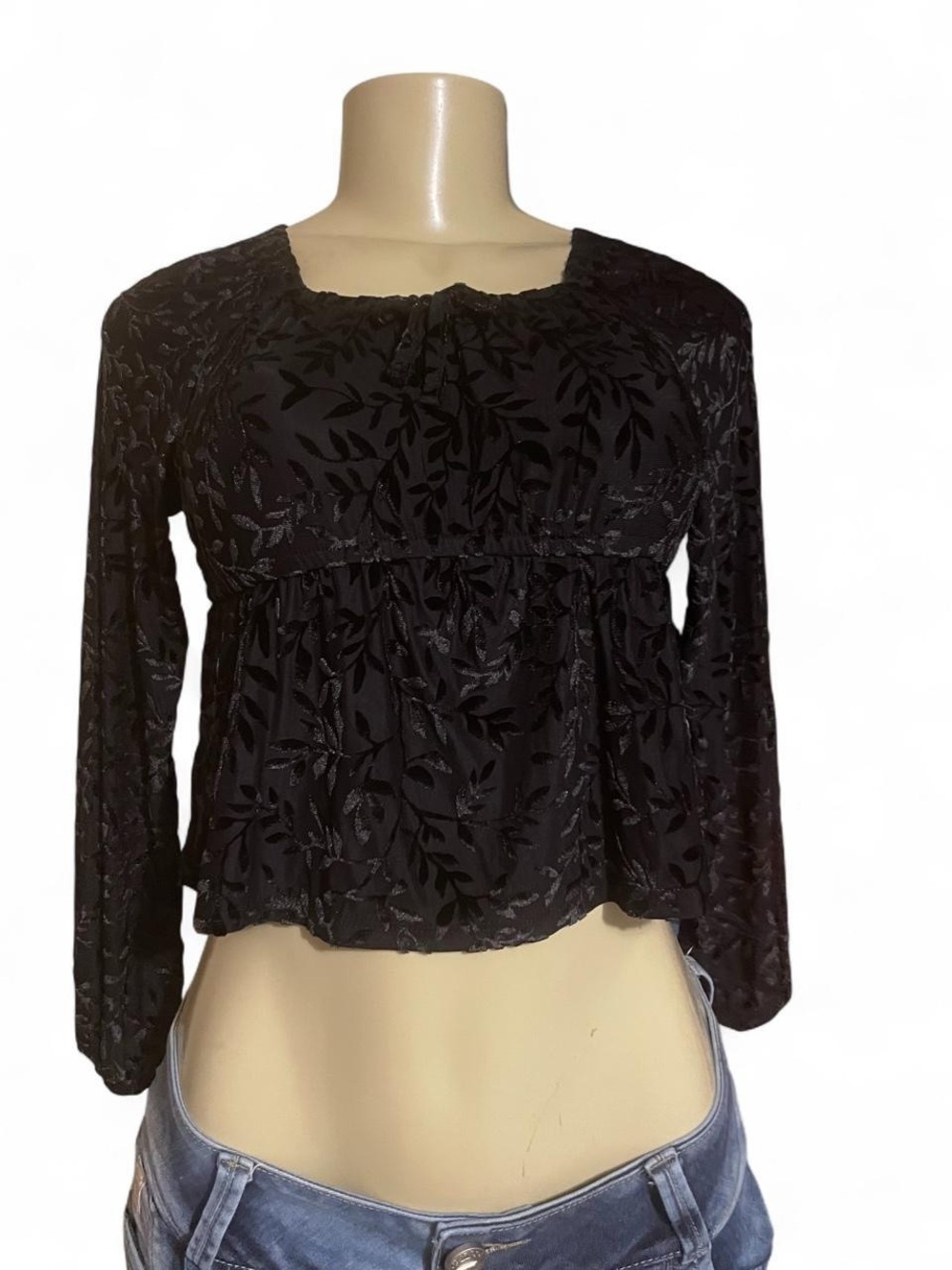 Belle Du Jour Black Long Sleeve Peasant Top